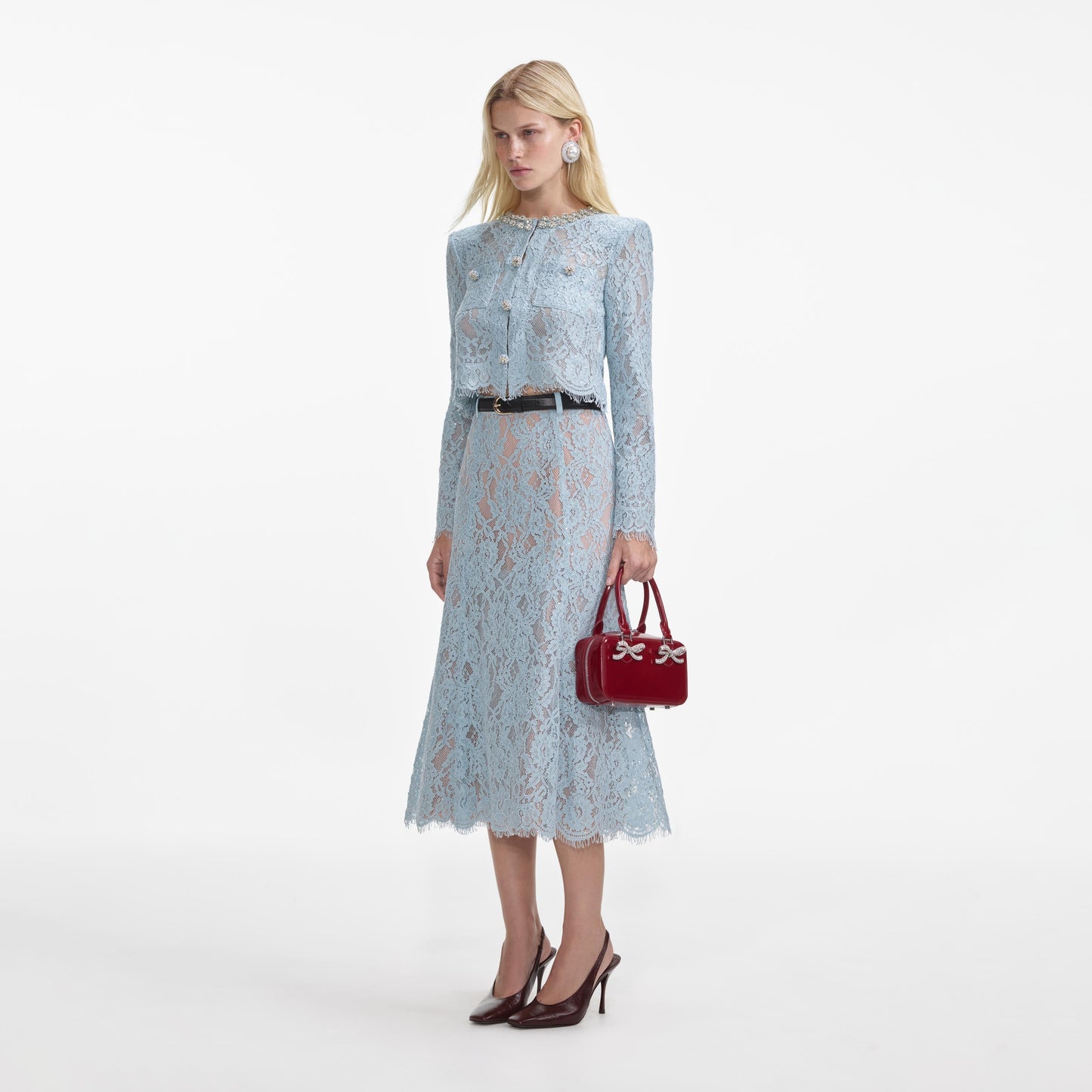 Mavi Dantel Süslemeli Üst