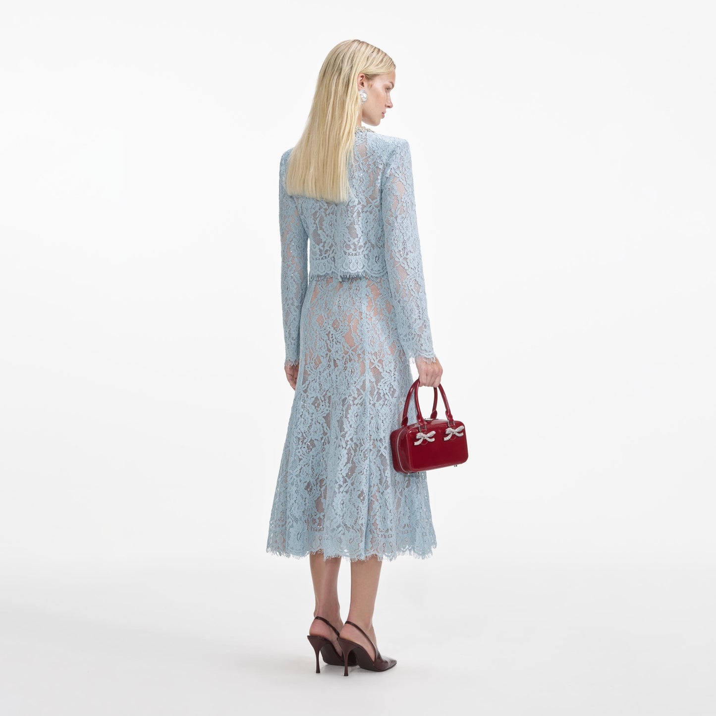 Mavi Dantel Kloş Midi Etek