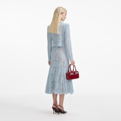 Mavi Dantel Kloş Midi Etek