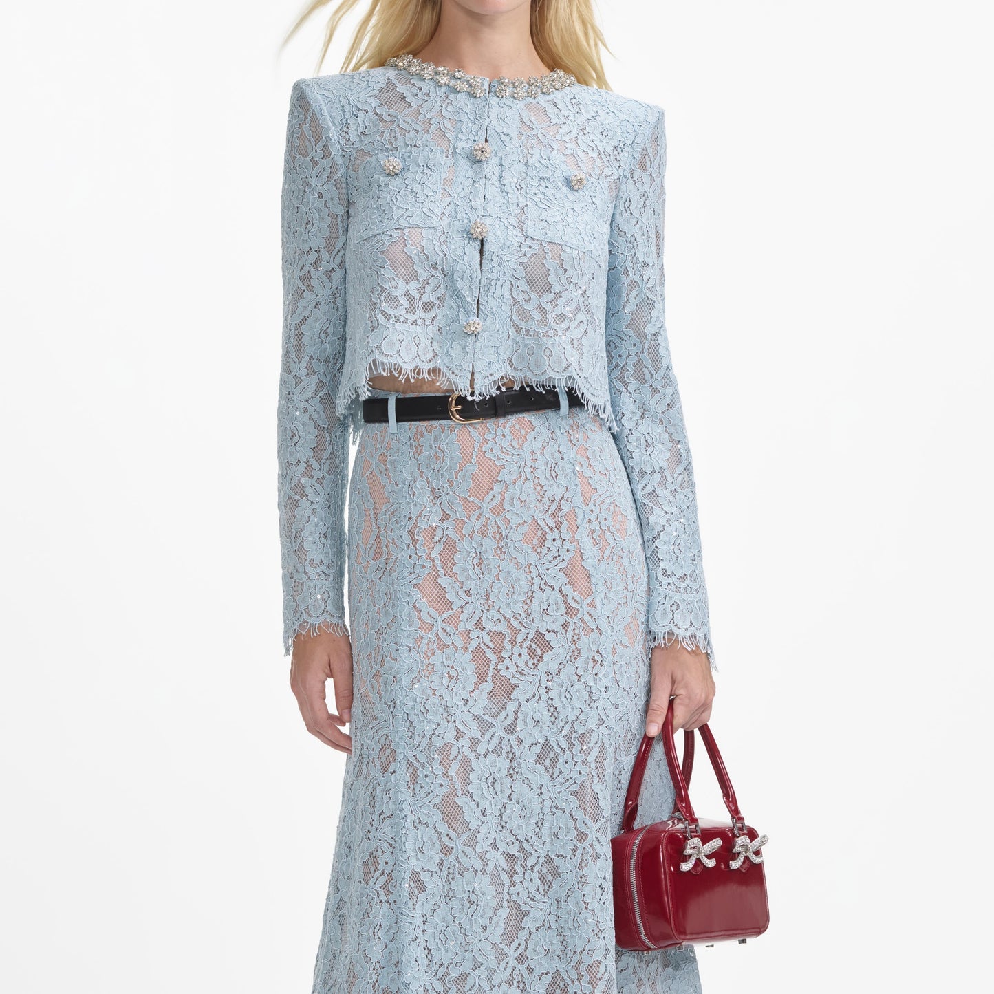 Mavi Dantel Kloş Midi Etek