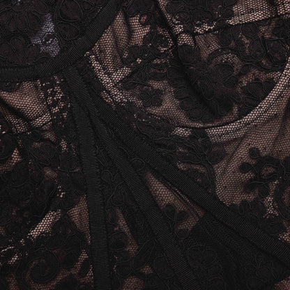 Siyah Dantel Büstiyer Midi Elbise