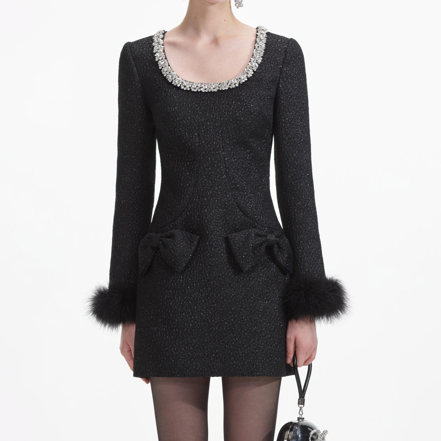 Siyah Dokulu Metalik Mini Elbise