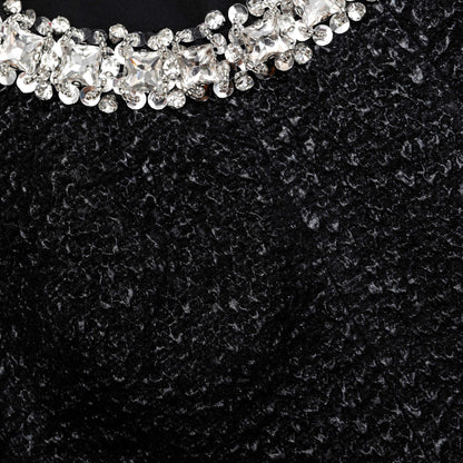 Siyah Dokulu Metalik Mini Elbise