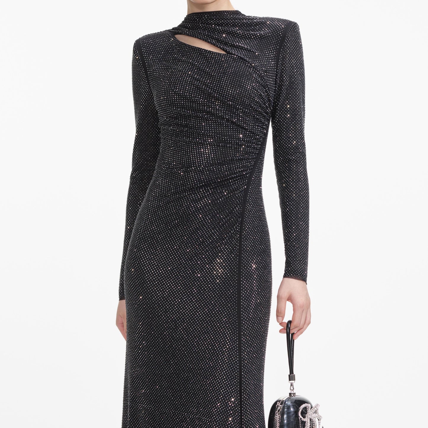 Siyah Elmas File Kesimli Uzun Elbise