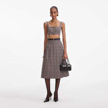 Kahverengi Kareli Kısa Üst