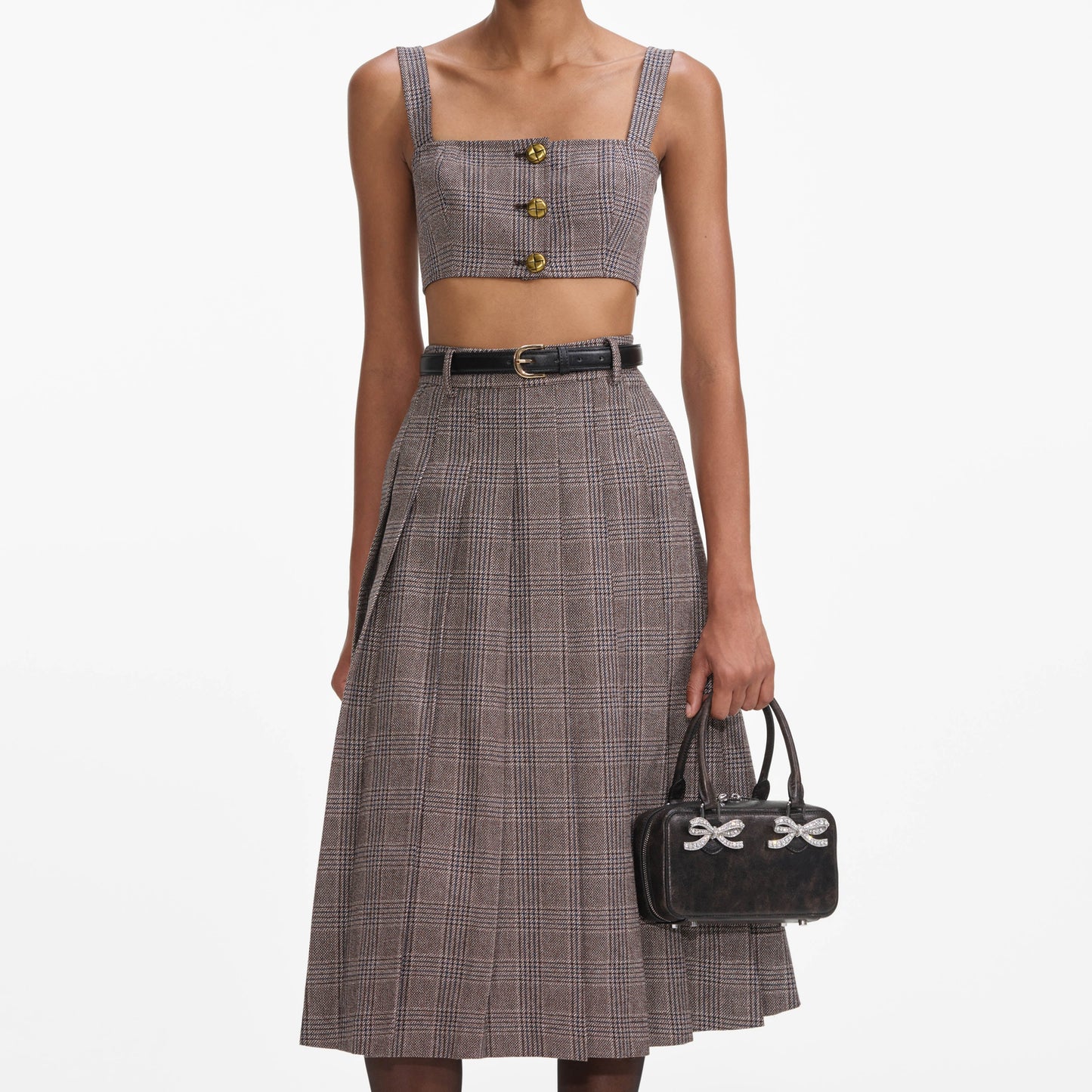 Kahverengi Kareli Kısa Üst