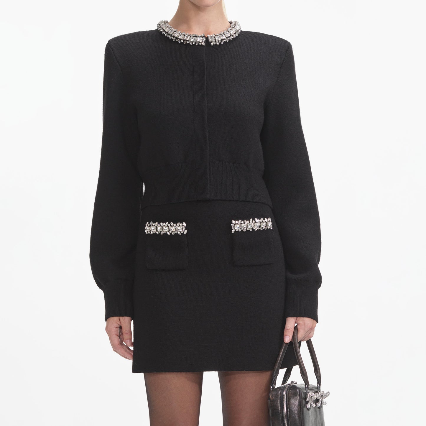 Siyah Örgü Süslemeli Mini Etek