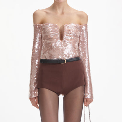 Payetli Omuz Açık Üst