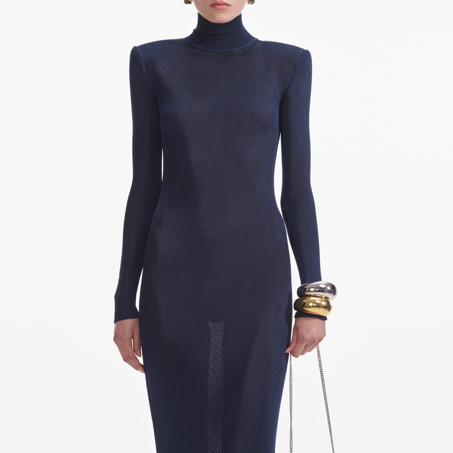 Lacivert Viskon Örgü Uzun Elbise