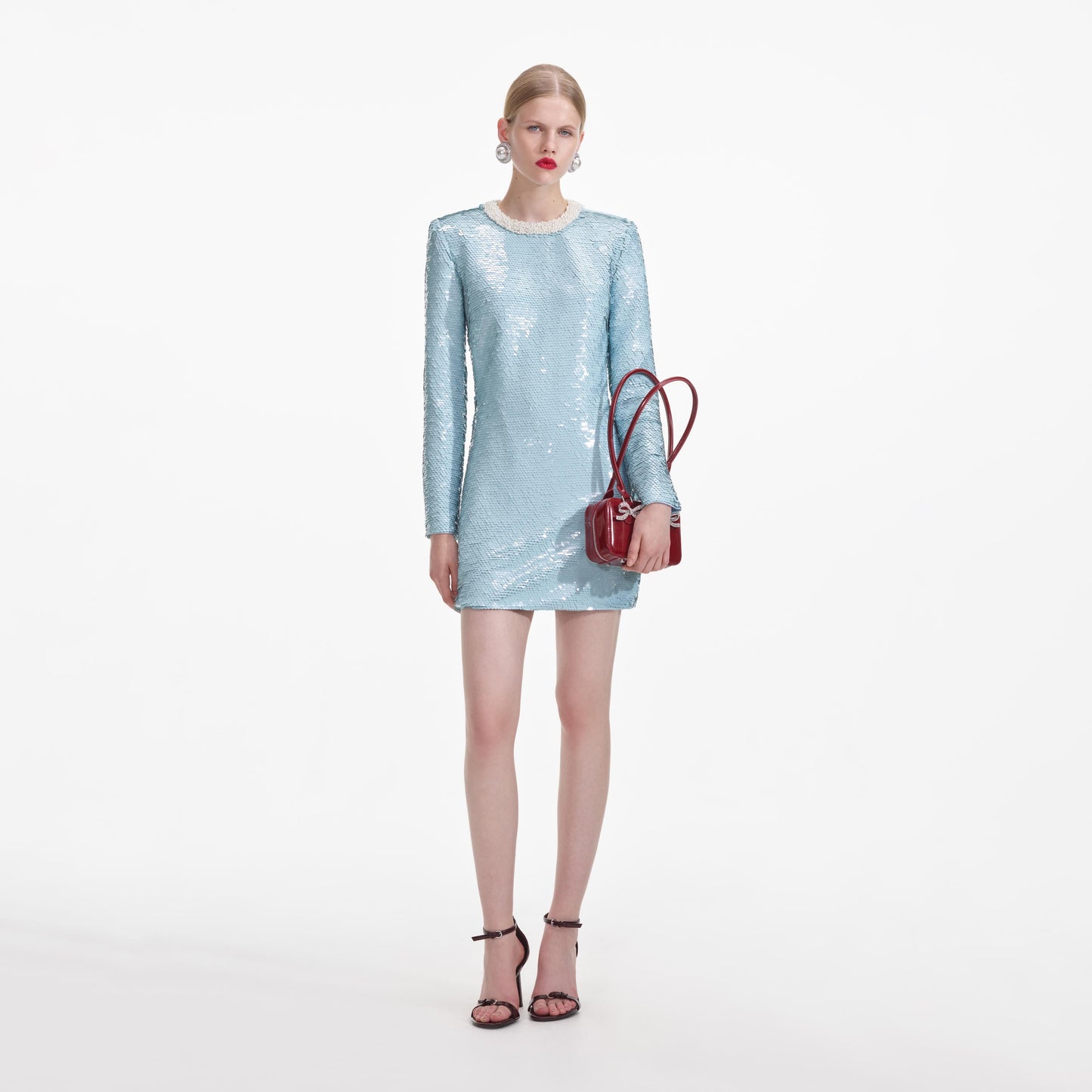 Mavi Pullu Mini Elbise