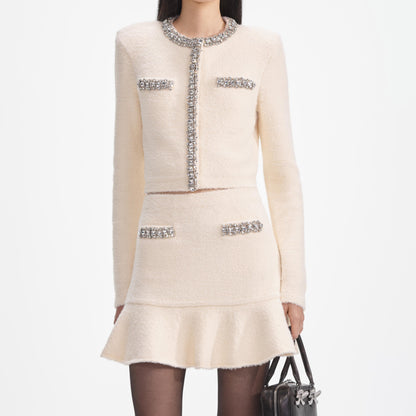 Krem Yumuşak Örme Mini Etek