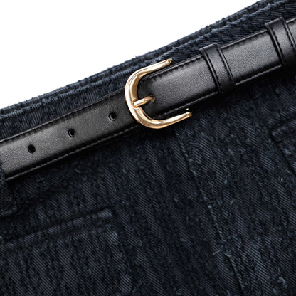 Gri Dokulu Kot Mini Etek