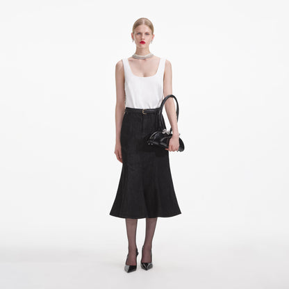 Siyah Kloş Kot Midi Etek