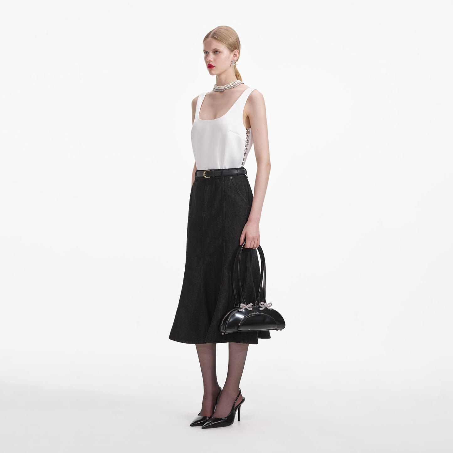 Siyah Kloş Kot Midi Etek