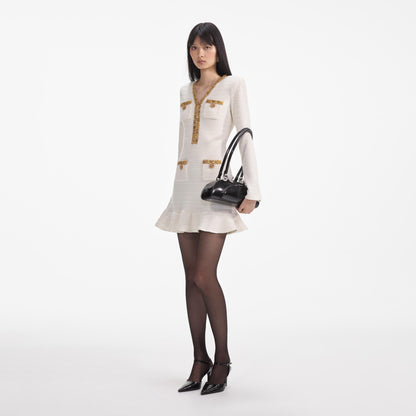 Krem Lurex Örgü Mini Elbise