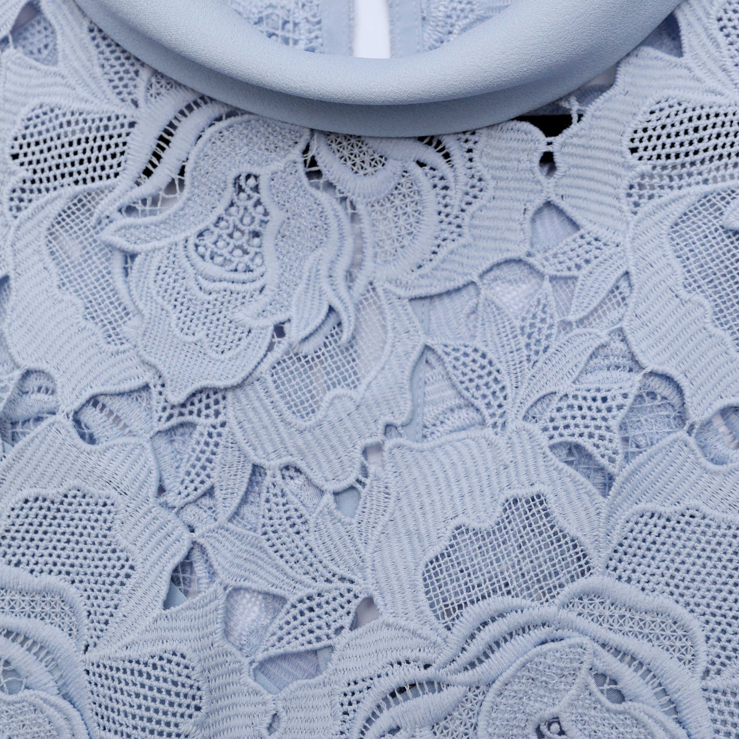 Mavi Çiçekli Dantel Kontrast Yaka Midi Elbise