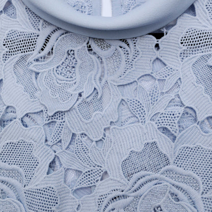 Mavi Çiçekli Dantel Kontrast Yaka Midi Elbise