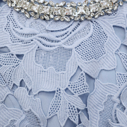 Mavi Çiçekli Dantel Mini Elbise