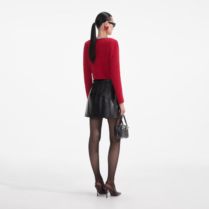 Kırmızı Dokulu Örgü Hırka