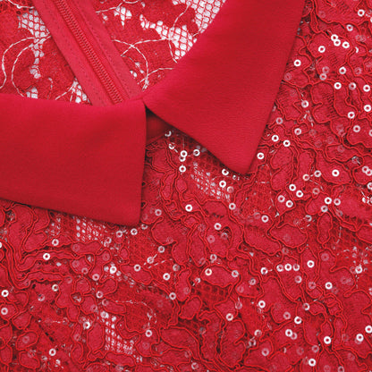 Kırmızı Pullu Dantel Mini Elbise