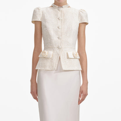 Krem Buklet Fiyonk Detaylı Uzun Elbise