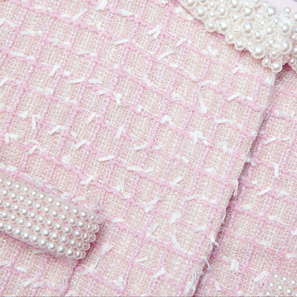 Pembe Buklet İnci Kenarlı Ceket