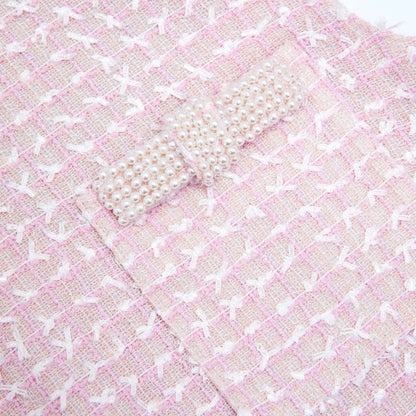 Pembe Buklet İnci Süslemeli Mini Elbise