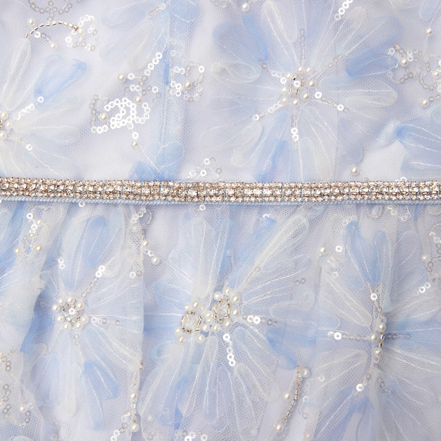 Mavi Boncuklu Pullu Dantel Uzun Elbise