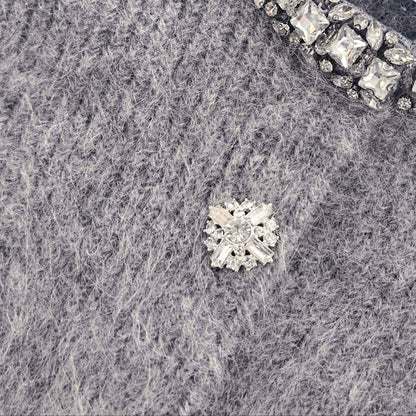 Gri Kontrast Tüylü Hırka