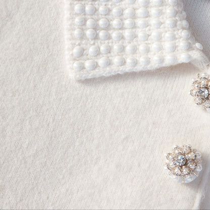 Krem İnci Yaka Alpaka Örgü Üst