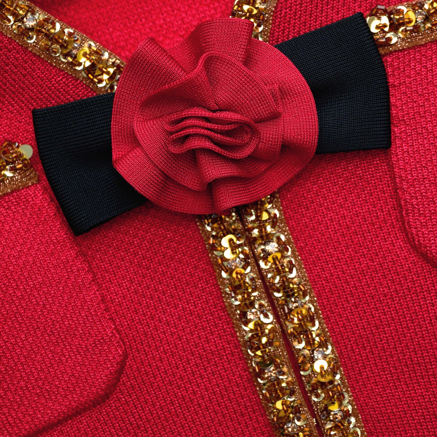 Kırmızı Dokulu Örgü Korsajlı Mini Elbise