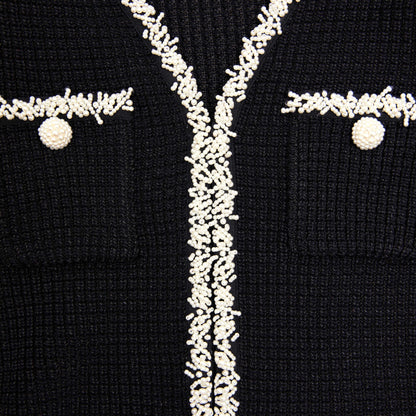 Siyah İnci Detaylı Örme Mini Elbise