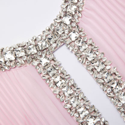 Pembe Şifon Tüylü Midi Elbise