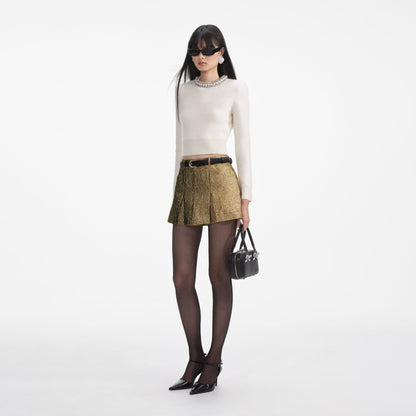 Krem Rengi Süslemeli Örgü Üst