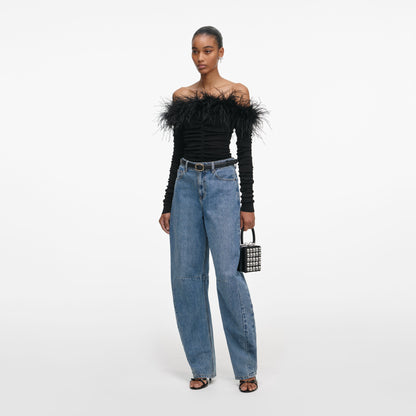 Siyah Tüylü Viskon Örgü Üst