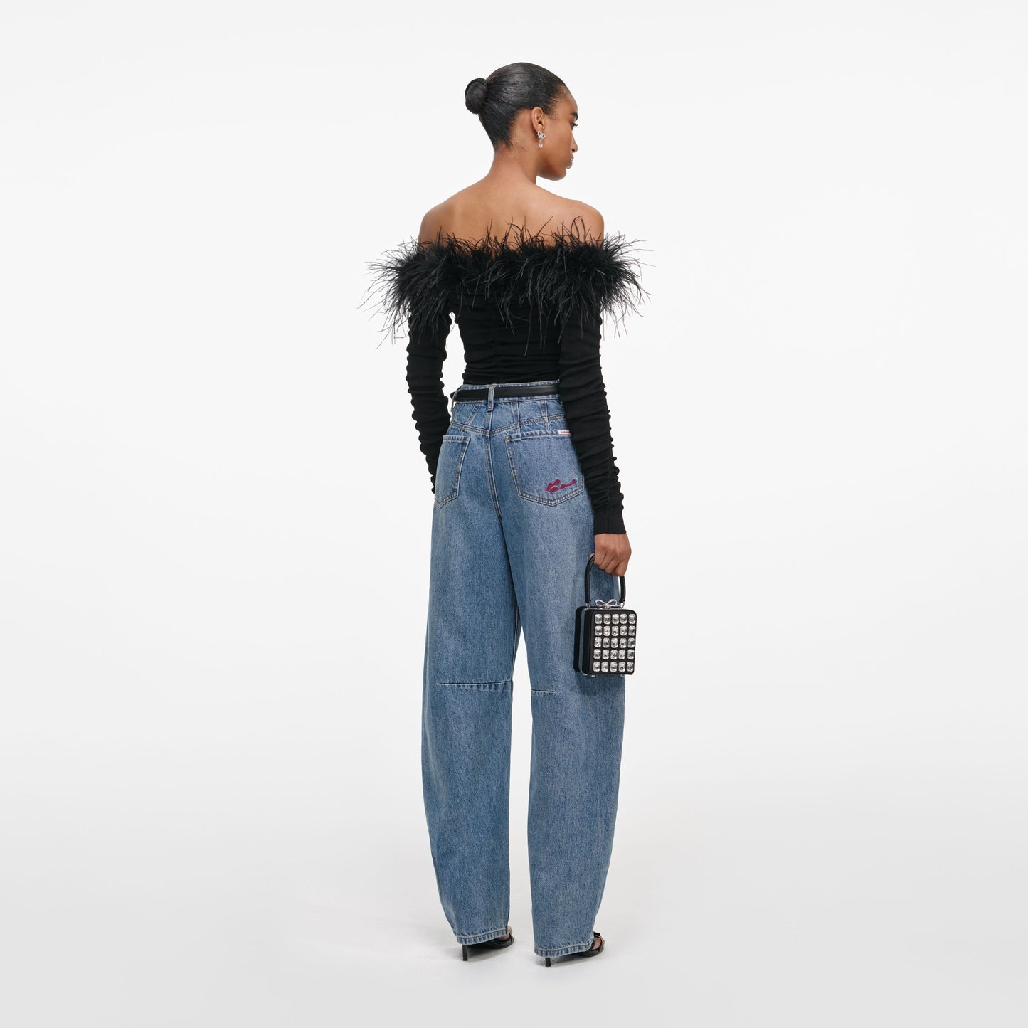 Siyah Tüylü Viskon Örgü Üst