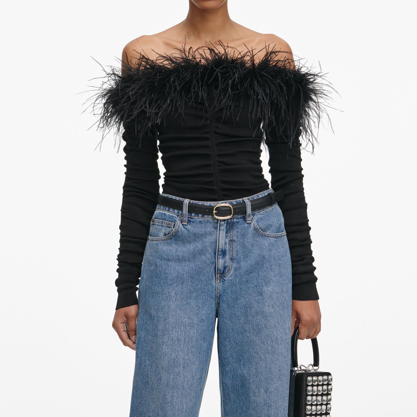 Siyah Tüylü Viskon Örgü Üst