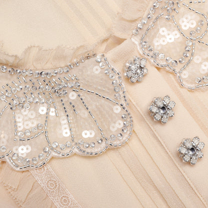 Kahverengi Pileli Georgette Mini Elbise