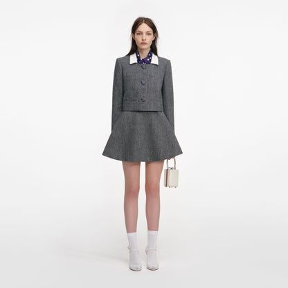 Gri Balıksırtı Eşarp Detaylı Ceket