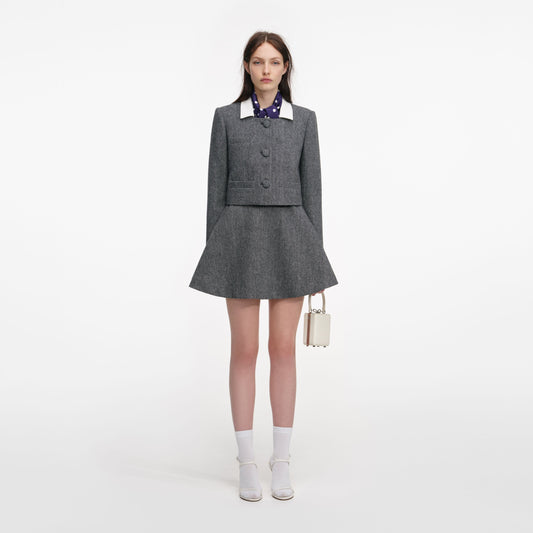 Gri Balıksırtı Eşarp Detaylı Ceket