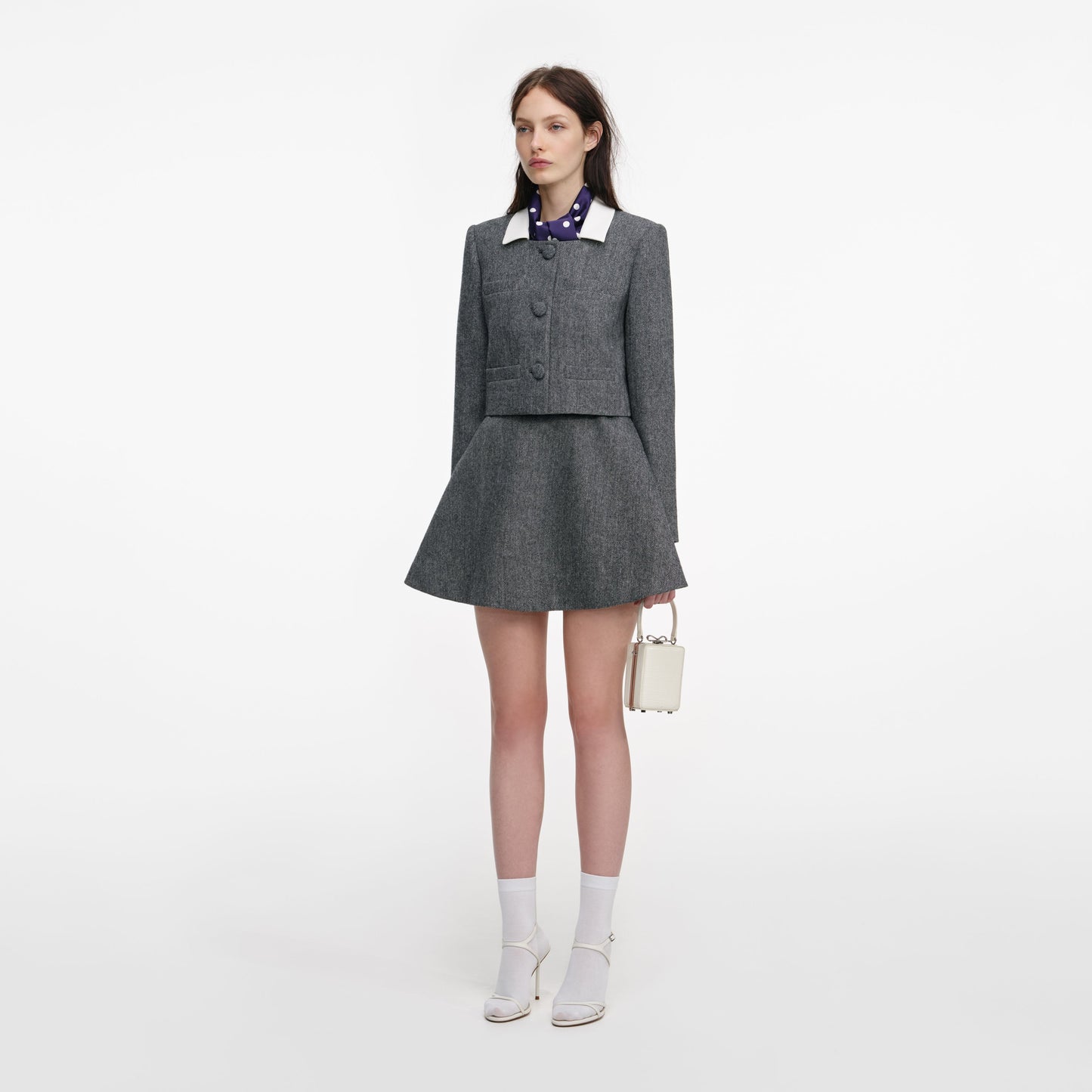 Gri Balıksırtı Eşarp Detaylı Ceket