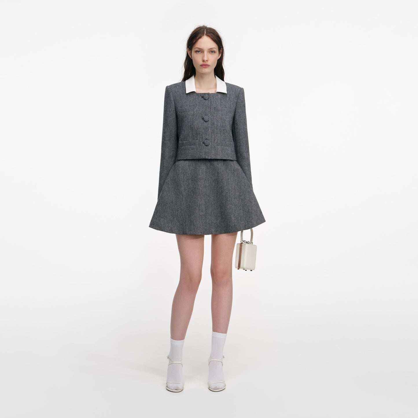 Gri Balıksırtı Eşarp Detaylı Ceket