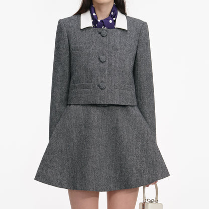 Gri Balıksırtı Eşarp Detaylı Ceket