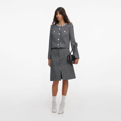 Gri Balıksırtı Kristal Kenarlı Ceket