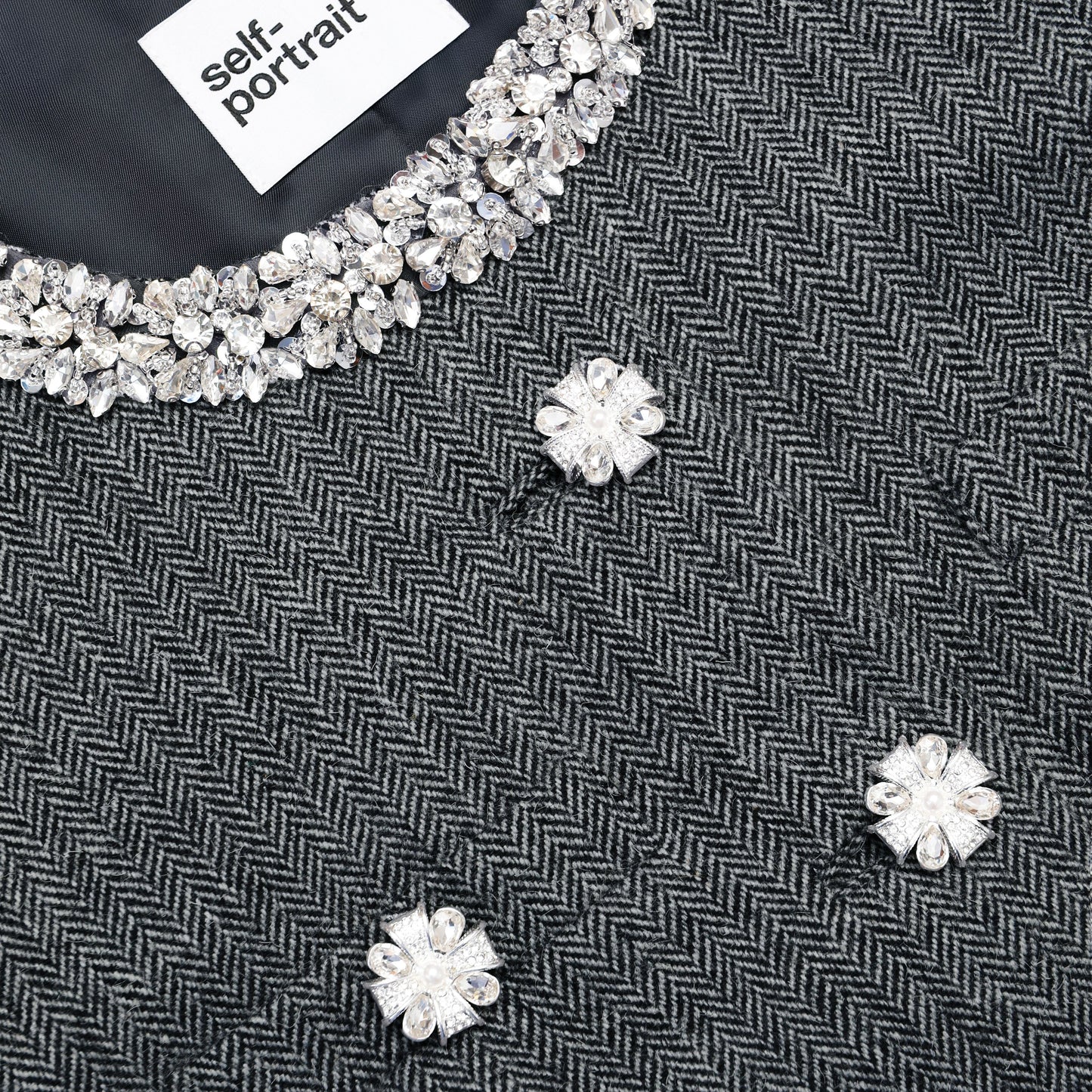 Gri Balıksırtı Kristal Kenarlı Ceket