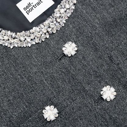 Gri Balıksırtı Kristal Kenarlı Ceket