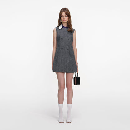 Gri Balıksırtı Eşarp Detaylı Mini Elbise