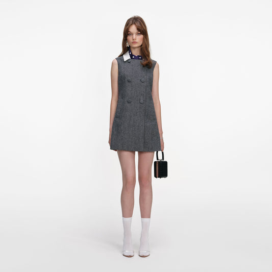 Gri Balıksırtı Eşarp Detaylı Mini Elbise