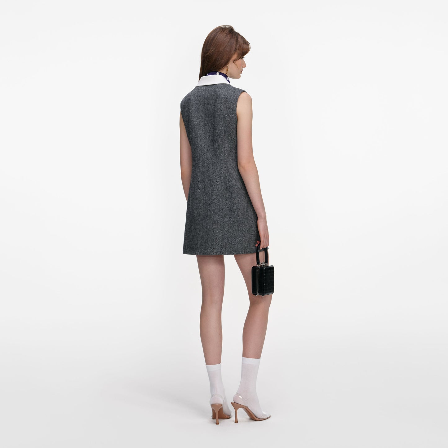 Gri Balıksırtı Eşarp Detaylı Mini Elbise