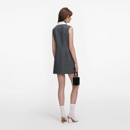 Gri Balıksırtı Eşarp Detaylı Mini Elbise